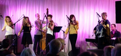 Shetland's own nearly-all-girl band Birls Aloud set off the night in rip-roaring style. Photo Olivia Abbott