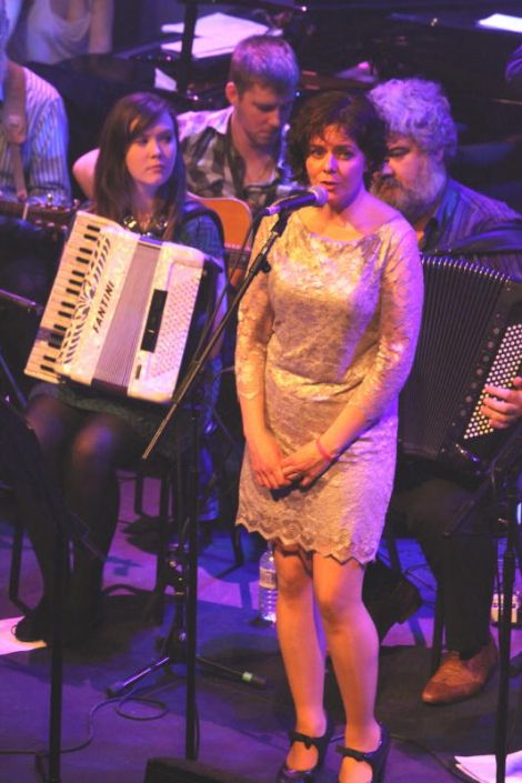 A turncoat? Shetland's own Jenny Keldie who now lives in Kirkwall - with Ryan Couper, Loris MacDonald and Peter Woods. Photo Davie Gardner