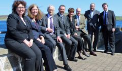 HIE delegation visiting Shetland (from left to right): area manger Rachel Hunter, board members Mary Bownes, William Swann, Gary Spence, director of regional development Carroll Buxton, board members Jim Royan and Steve Thomson, and chief executive Alex Paterson - Photo: ShetNews