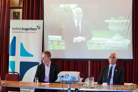 Shetland MSP Tavish Scott at the top table with Alistair Darling - two parties, but one view on independence. Photo Austin Taylor