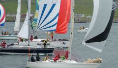 Yachts participating in the Shetland Race leaving Lerwick harbour.