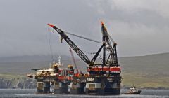 Heavy lift vessel Thialf inside the southern limits of Lerwick harbour on Monday morning. Photo Charlie Umphray