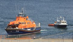 The tour boat Alluvion being towed ashore to the SBS Base at Greenhead on Friday afternoon. Photo Ian Leask