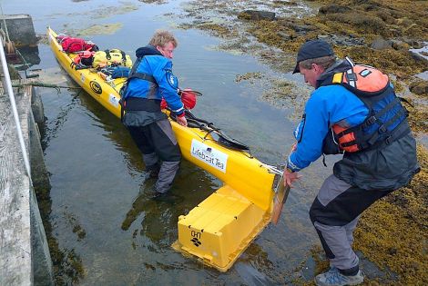 Launching the double sea kayak Larsen.