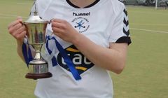 Shetland captain Toni Sudgwick earned the player of the match trophy for her sterling performance keeping the Orkney goal sheet so low. player of the match