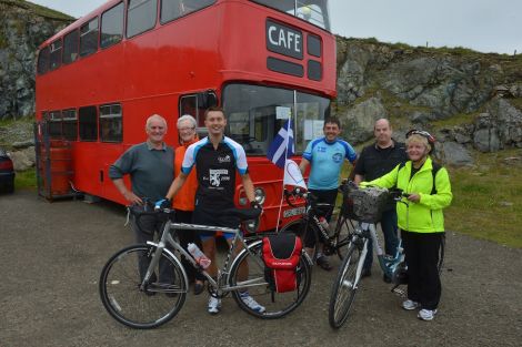 As well as fundraising support, the well known weatherman had some locals join him for the ride. Photo Malcolm Younger/Millgaet Media