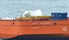 The helicopter fuselage on board the Bibby Polaris - Photo: ShetNews