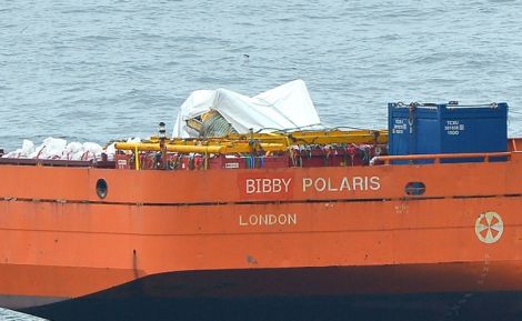 The helicopter fuselage on board the Bibby Polaris - Photo: ShetNews