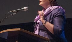 Cabinet secretary for culture Fiona Hyslop addressing the Viking Congress on Wednesday morning - Photo: Frank Bradford.