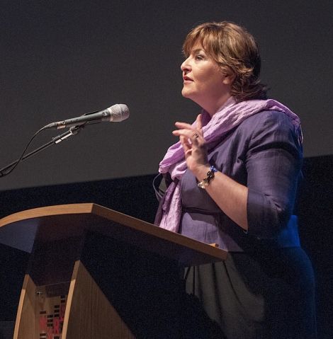 Cabinet secretary for culture Fiona Hyslop addressing the Viking Congress on Wednesday morning - Photo: Frank Bradford.