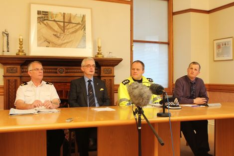 From left: Shetland Coastguard sector manager John Webster, Shetland Islands Council chief executive Mark Boden, Shetland police area commander Angus MacInnes and NHS Shetland chief executive Ralph Roberts.