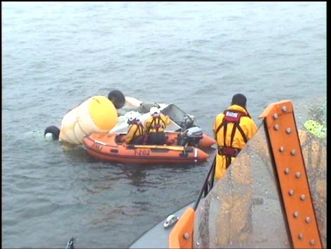 RNLI teams were out on Saturday to help with recovery of wreckage - Photo: RNLI