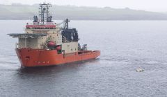 The dive support vessels Bibby Polaris near the wreckage of the Super Puma helicopter - Photo: Garry Sandison