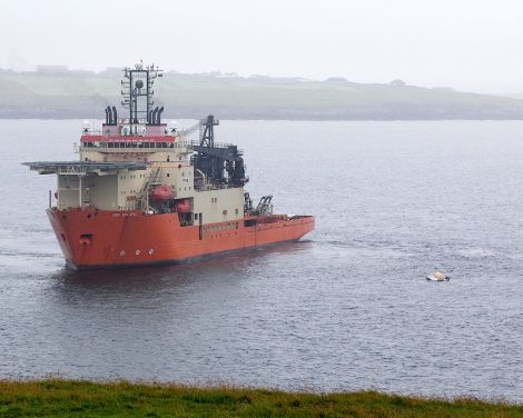 The dive support vessels Bibby Polaris near the wreckage of the Super Puma helicopter - Photo: Garry Sandison