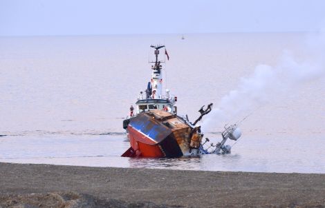 The Banff registered whitefish boat Prospect sinking in Lerwick harbour on Monday evening - Photo: Malcolm Younger