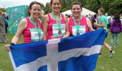 Shetland sisters (from left) Clare Inkster, Louise Fraser and Katherine Nisbet fly the flag for Shetland at the Nike+ half marathon.