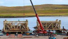 The modules arrived on board the barge Wismar on Monday - Photos: Hans J Marter/ShetNews