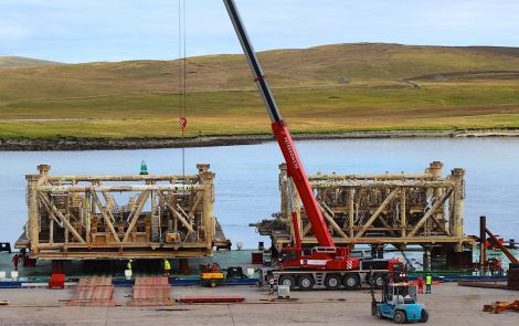 The modules arrived on board the barge Wismar on Monday - Photos: Hans J Marter/ShetNews