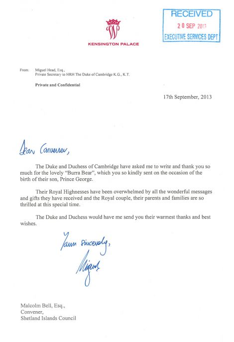 The royal thankyou letter