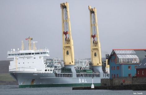 The enormous 15,000 tonne Lone arrives in Lerwick harbour on Friday morning carrying more modules for the gas plant at Sullom Voe. Photo Ian Leask