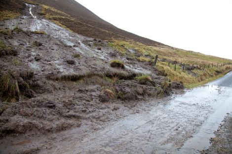 Sunday morning's mudslide at Wester Quarff briefly blocked off 18 properties. Photo ShetNews