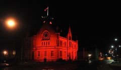 Lerwick Town Hall turned red as World Aids Day is marked - Photo: ShetNews