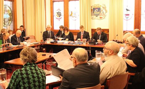 Councillors gathered in Lerwick Town Hall prior to this morning's decision to shut Skerries' secondary department.