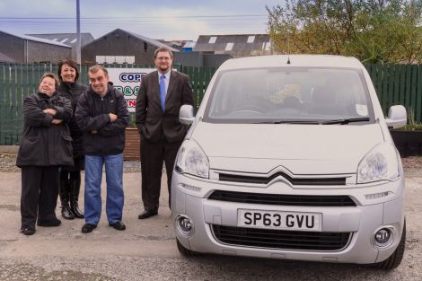 Manager of Cope, Ingrid Webb, with participants Shaun Williamson (left) and Hamish Garriock, take delivery of their new Citroen Berlingo from Hillside Motors’ Martin Tregonning (far right) - Photo: Olivia Abbott