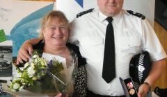 Special constable Peter Smith with his wife Stella receiving his long service award two years ago after more than 30 years with Northern Constabulary