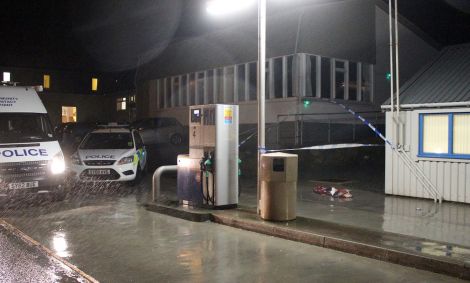 An area between the Brae Garage and the Northern Lights Bar was cordoned off on Monday night - Photo: Hans J Marter/ShetNews