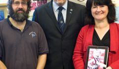 From left to right: Shetland Library systems officer David Thomson, council leader Gary Robinson and library manager Karen Fraser.