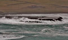 Strong winds flung a large rock onto the runway at Sumburgh Airport. Photo: Ronnie Robertson