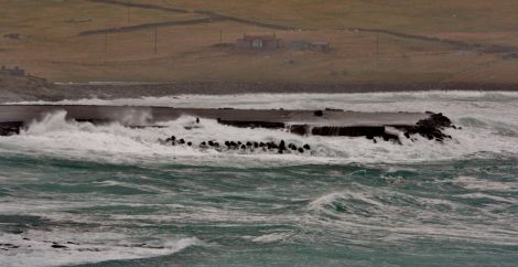 The east end of runway 27 at Sumburgh airport, which has suffered further damage during the current gale season. Photo Ronnie Robertson