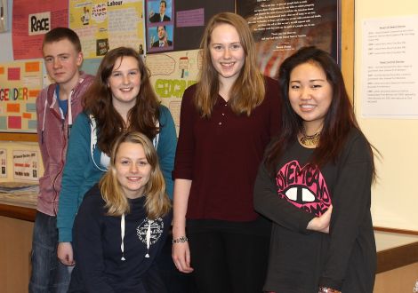 Independence? Not a good idea say (from left) Ross Stewart , Lauren Robinson, Natalie Moverley, Sally Sandison and Chloe Pan - Photo: Hans J Marter/ShetNews