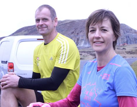 Karen and Maurice Fraser talking a break from preparing for the London marathon- Photo: hans J Marter/ShetNews