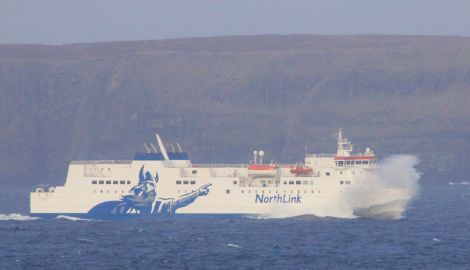 Hrossey heads into rough seas. Photo Ian Leask