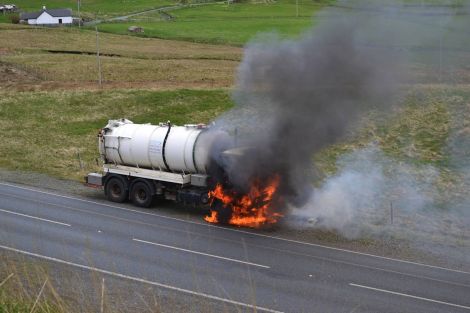 The Scottish Water tanker on fire - Photo: Ron Dell