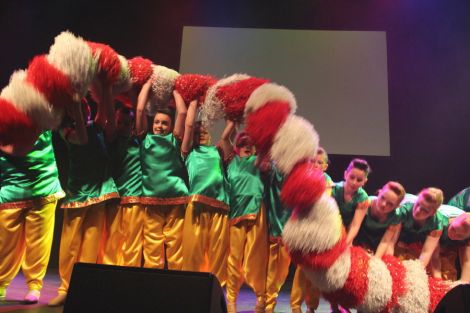 The baton twirlers pom pom group.