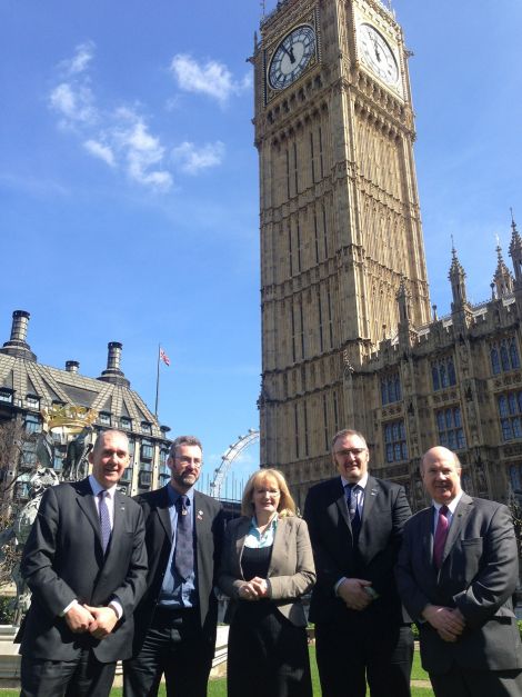 Pictured at Westminster today, from left to right: Comhairle nan Eilean Siar convener Norman MacDonald, Orkney Islands Council convener Steven Heddle, Labour’s shadow Scottish secretary Margaret Curran, SIC leader Gary Robinson, Labour MP and Scottish affairs committee chairman Ian Davidson.