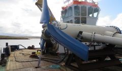 The pioneering turbine brought about in a partnership between Nova Innovation and the North Yell Development Council. Photo: Colin Dickie