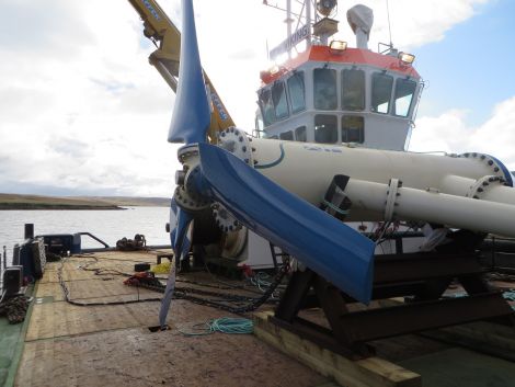 The pioneering turbine brought about in a partnership between Nova Innovation and the North Yell Development Council. Photo: Colin Dickie