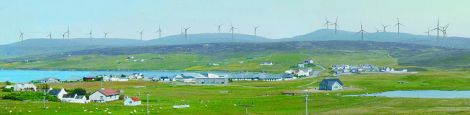 The view of the original Viking Energy wind farm proposal looking east towards Aith. Some of these turbines have now been removed. Image Viking Energy