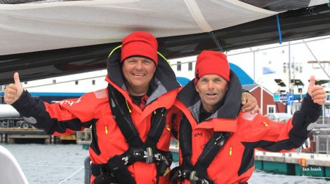 Miles ahead. Skipper Rune Aasberg and Simen Løvgren whose yacht 'Solo' lived up to its name by crossing the Lerwick finishing line 10 hours ahead of its nearest rival on Thursday morning. Photo Ian Leask