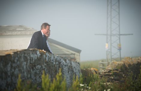 Birdwatching: Prime minister David Cameron and Shetland Amenity Trust manager Jimmy Moncrieff at Sumburgh on Tuesday afternoon - Photo: Paul Shaw