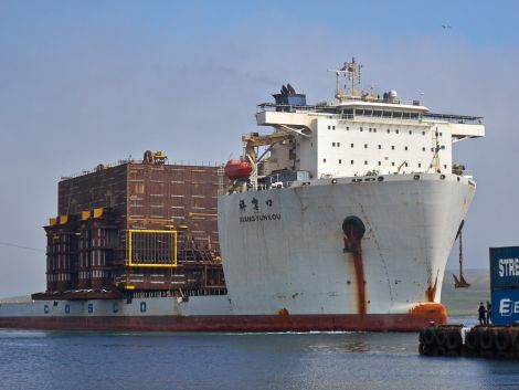 The arrival of the heavy lift vessel Xiang Yun Kou last weekend created a lot of interest among ship watchers - Photo: Chris Brown  