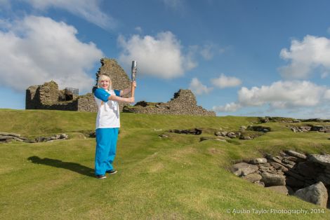 Baton bearer Ceileidh Mercer at Jarlshof - Photo: Austin Taylor