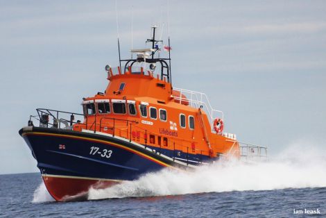 The relief Aith lifeboat 17-33 Beth Sell joined Thursday night's search for the missing woman while the main lifeboat is on refit. Photo Ian Leask