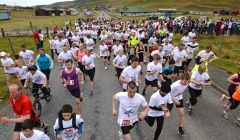 Participants at the start of Mind Your Head's fun run at Cunningsburgh on Sunday. Photo: Malcolm Younger