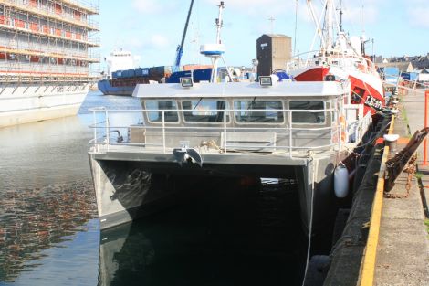 C&A Thomason's new musssel harvesting boat in Lerwick Harbour yesterday.