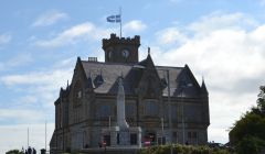 Lerwick Town Hall flying at half mast on Monday. Photo: Shetnews